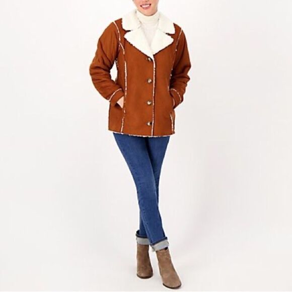 Susan Graver Weekend Bonded Faux Suede & Sherpa Coat - Picture 2 of 7